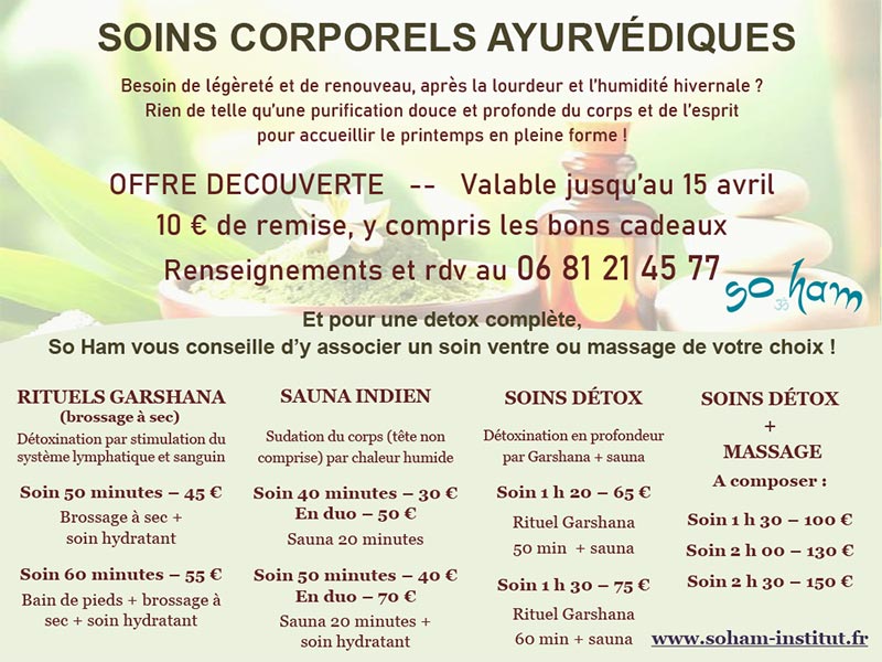 Offre de soins ayurvédique SO Ham Instituit